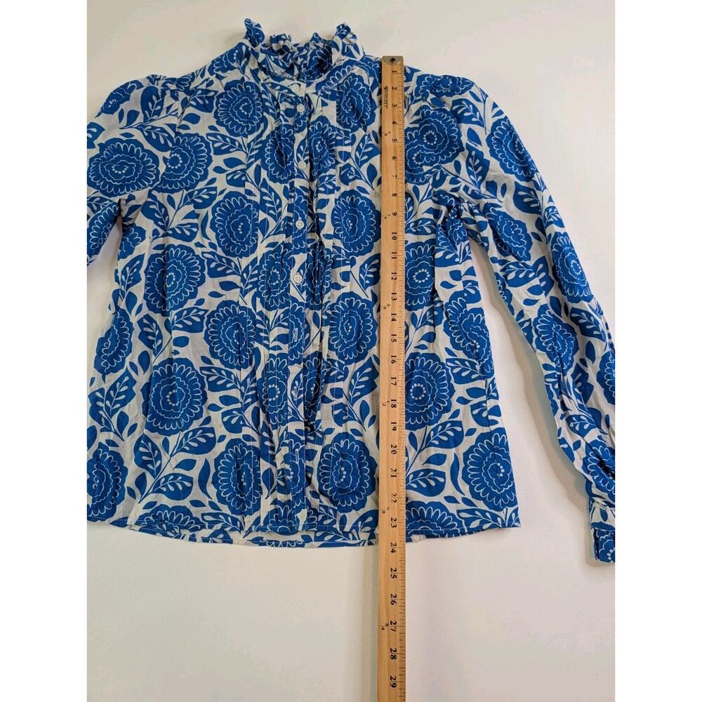 Boden Felicity Cotton Blouse - White & Blue Floral Button-Up Ruffles Sz 6 - Picture 4 of 10